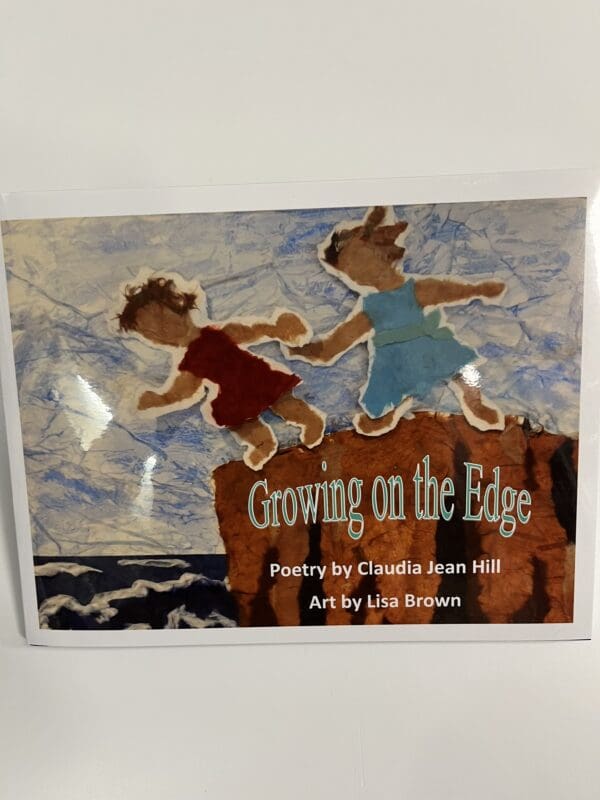 A book cover with two children jumping in the air.