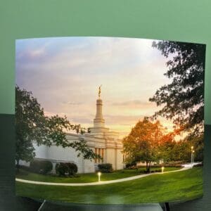 A picture of the temple and trees in front of it.