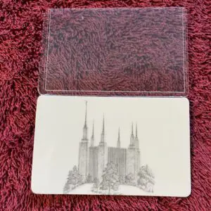 A picture of the back side of a card with a drawing on it.