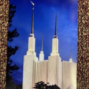 A picture of the mormon temple taken from inside the building.